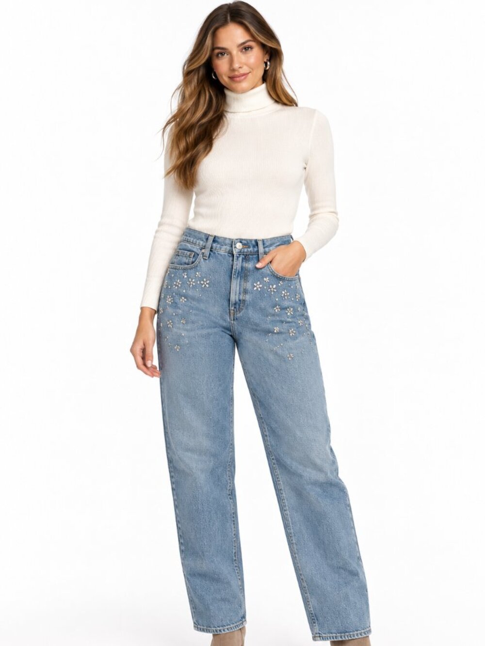 Old Navy High-Rise O.G. Loose Floral Rhinestone Jeans – Size 6
